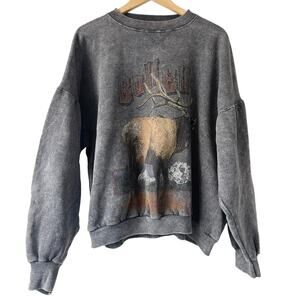 Vintage Spirit Lake 90s Bull Elk Deer Animal Dyed Gray Sweatshirt Size XXL